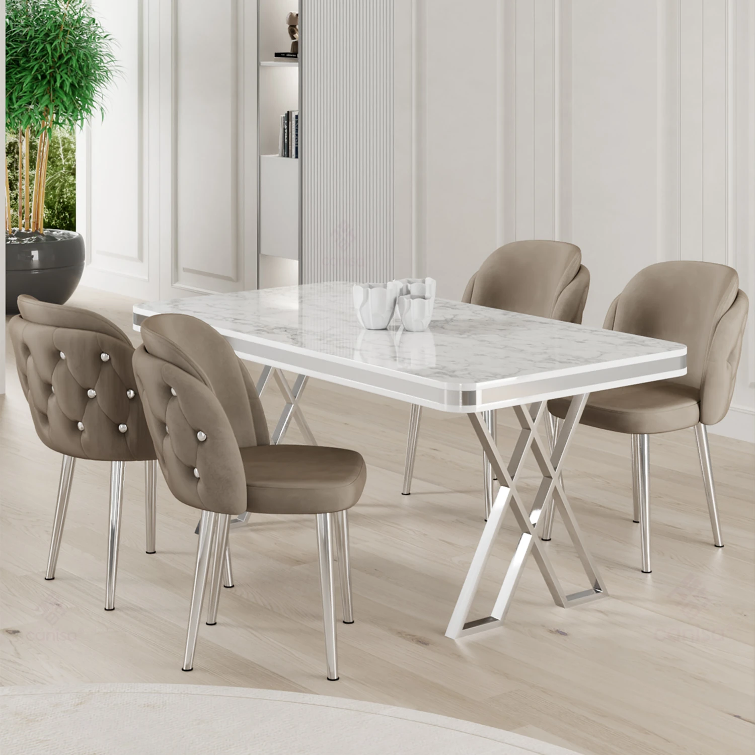 Sandalye Cappucino Masa Beyaz Mermer Desen