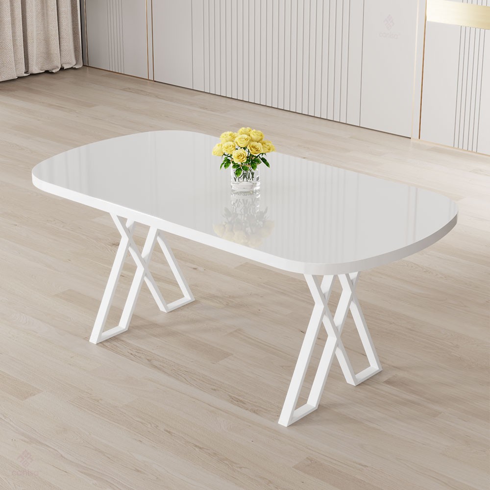 Jolin Serisi Mdf 90x168 Beyaz Mutfak Masa Takımı 4 Metal Sandalye