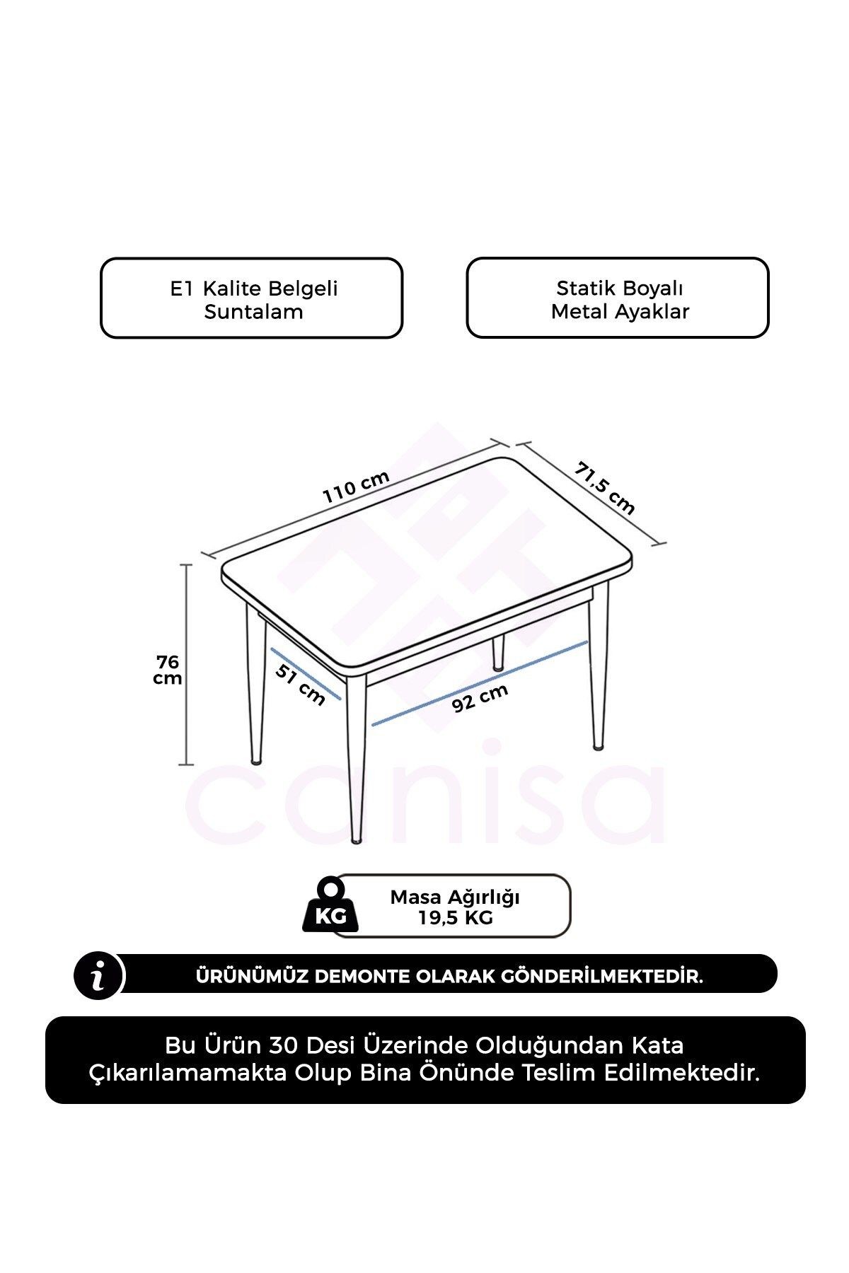 Nil Serisi Siyah Mermer Desen 70x110 Sabit Yemek Masası Metal Ayak