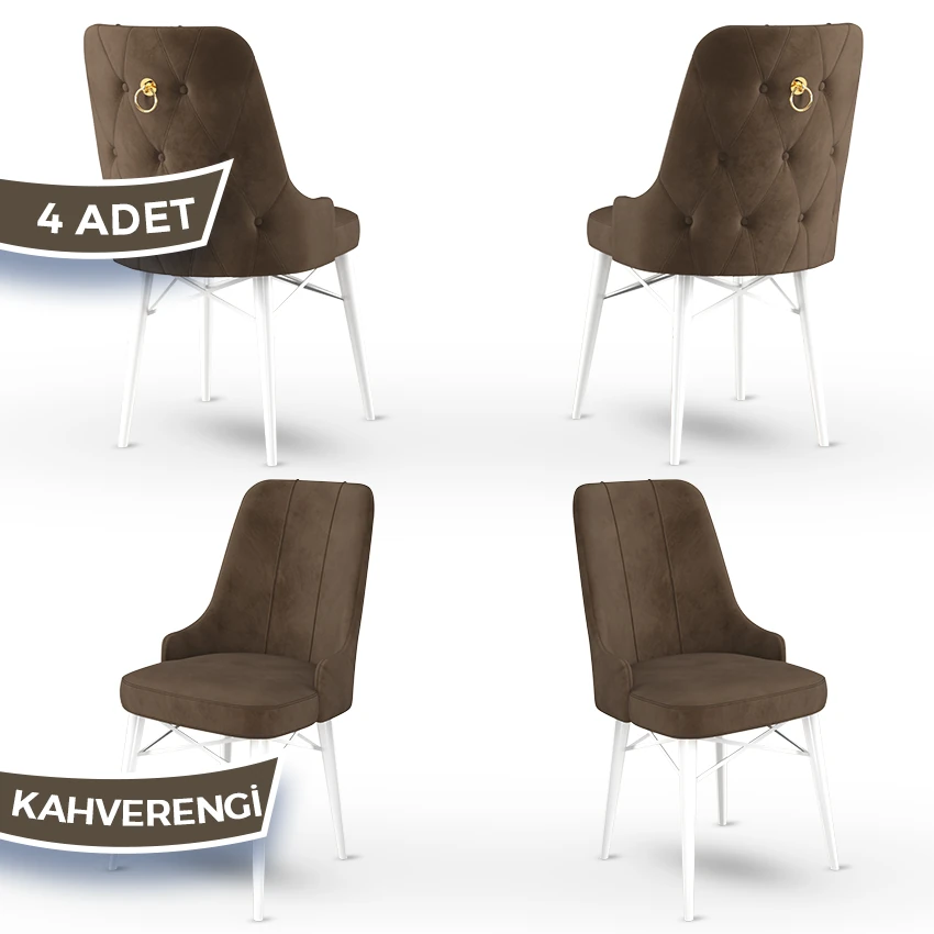 Pare Serisi 4 Adet Mutfak Sandalyesi Babyface Kumaş Beyaz Ayak