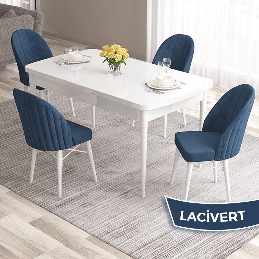 Lacivert Sandalye Beyaz Masa