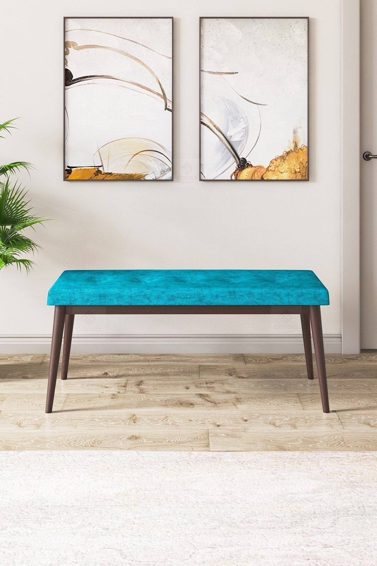 Pera Serisi Bench , Geniş Oturma Alanlı , 1. Sınıf Kumaş , Turkuaz Bench , Ceviz Gürgen Ayak