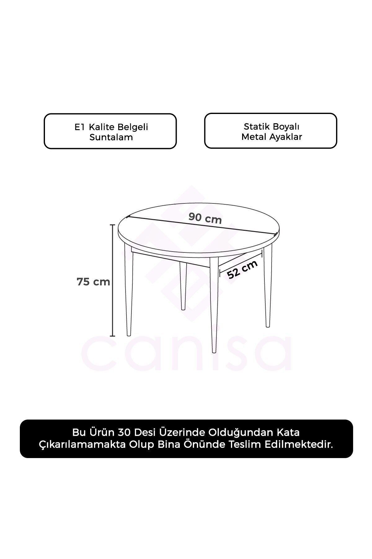 Barok Ahşap Desen 90 x 90 Sabit Yuvarlak Yemek Masası Metal Ayak