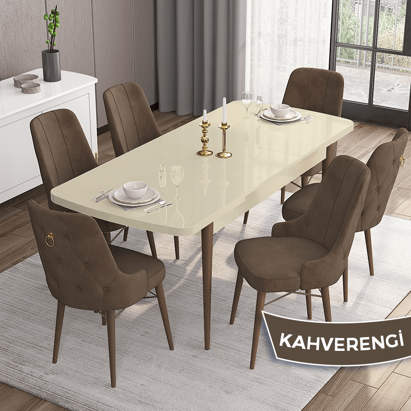 masa krem ayaklar ceviz sandalye kahverengi