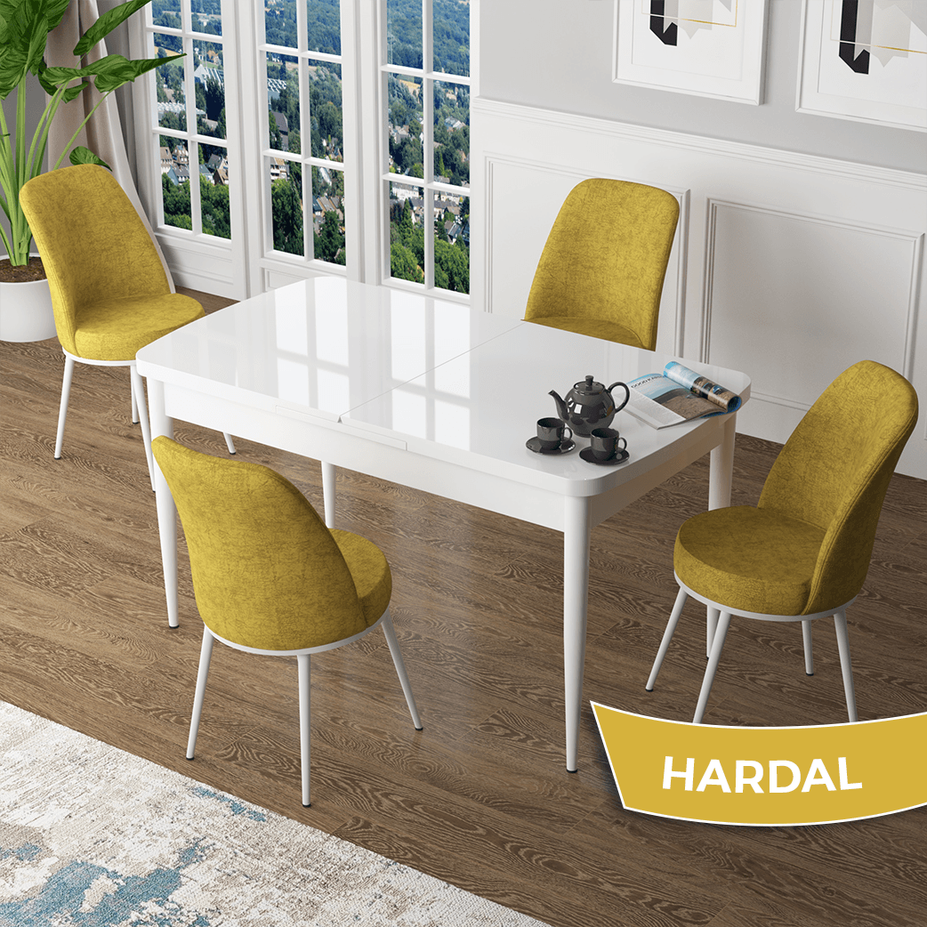 Zen Serisi 80x132 Mdf Açılabilir Beyaz Masa Takımı Ve 4 Sandalye