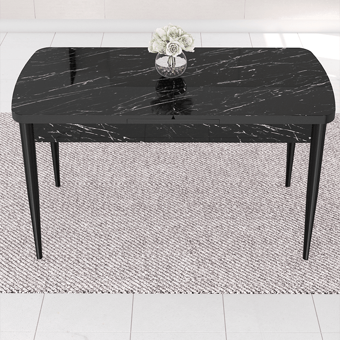 Roy Serisi 80x132 Mdf Açılabilir Siyah Mermer Desen Masa Takımı Ve 6 Sandalye
