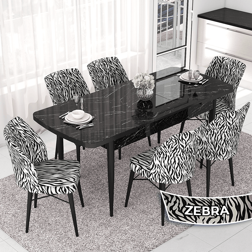 masa siyah mermer sandalye zebra