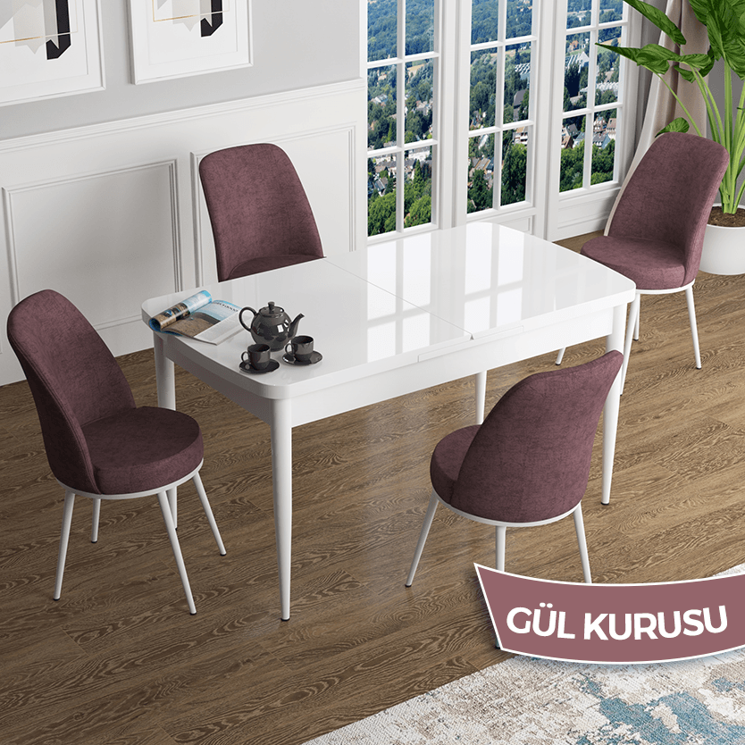 Beyaz Masa Gülkurusu Sandalye