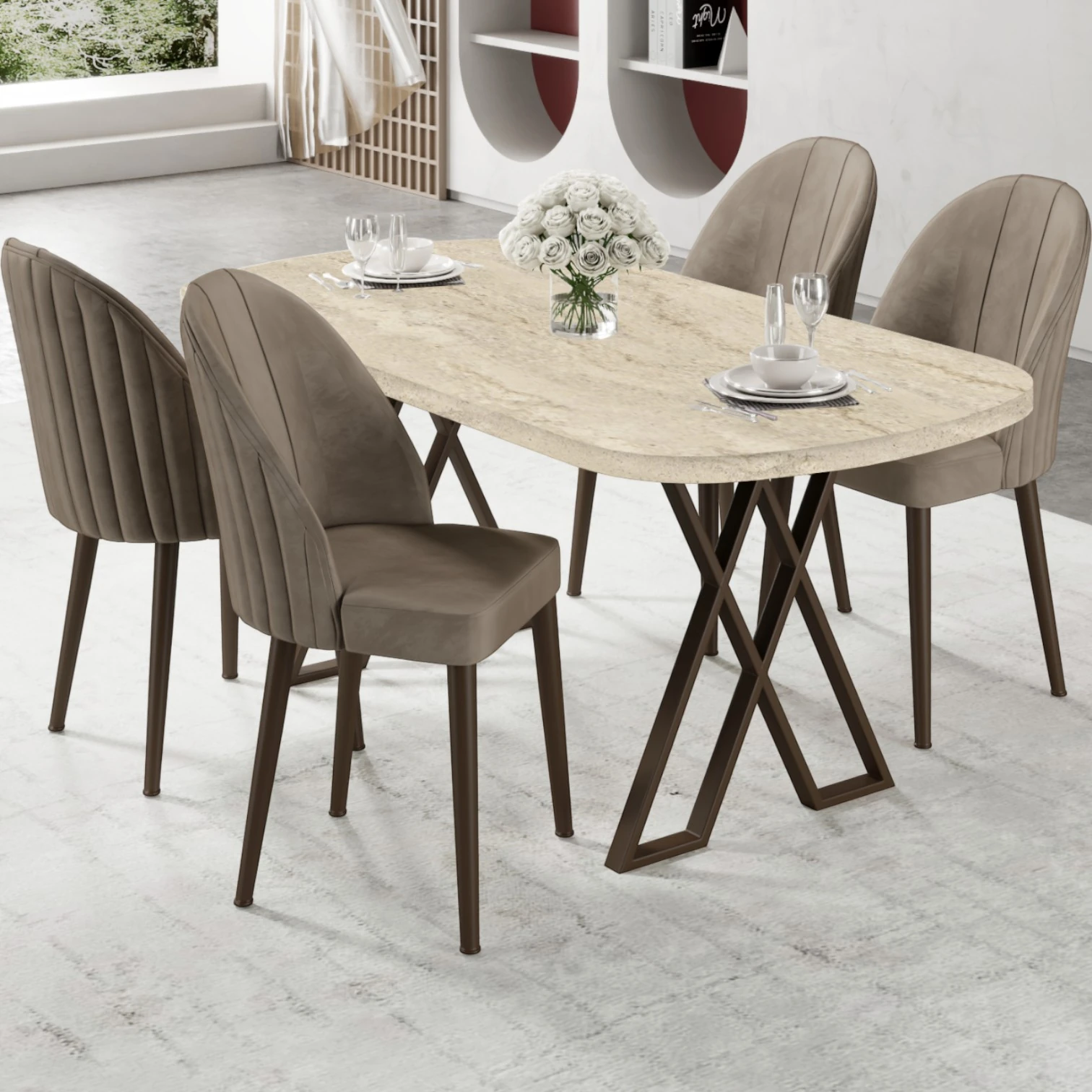 Atlantik Çam Masa Cappucino Sandalye