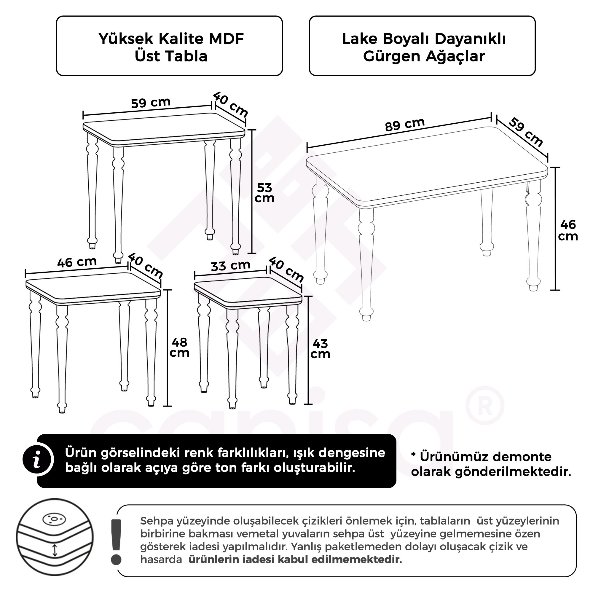 Lora Serisi MDF 3'lü Zigon Sehpa Takımı ve Orta Sehpa