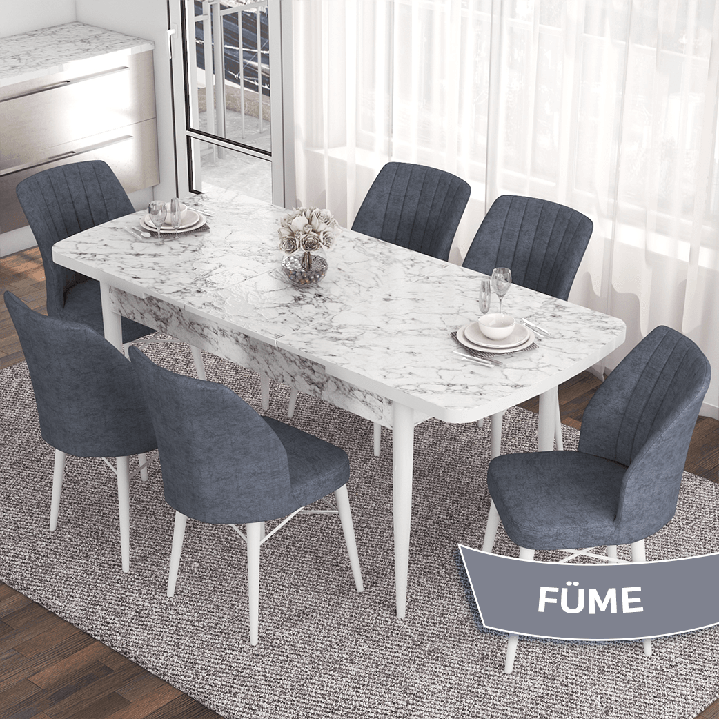 masa beyaz/sandalyeler füme