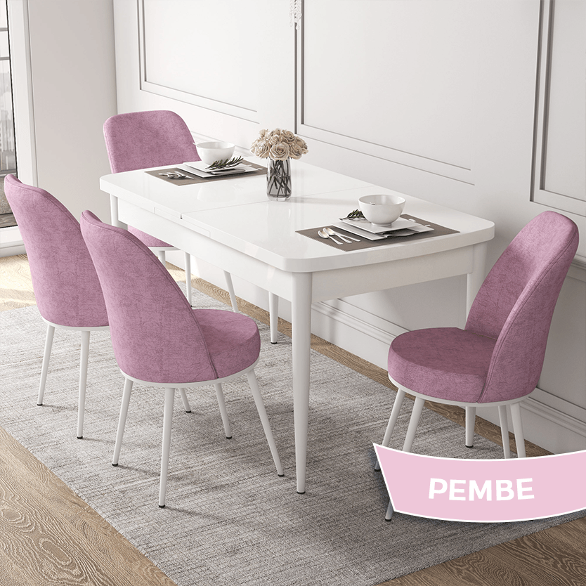 Beyaz Masa / Sandalye Pembe