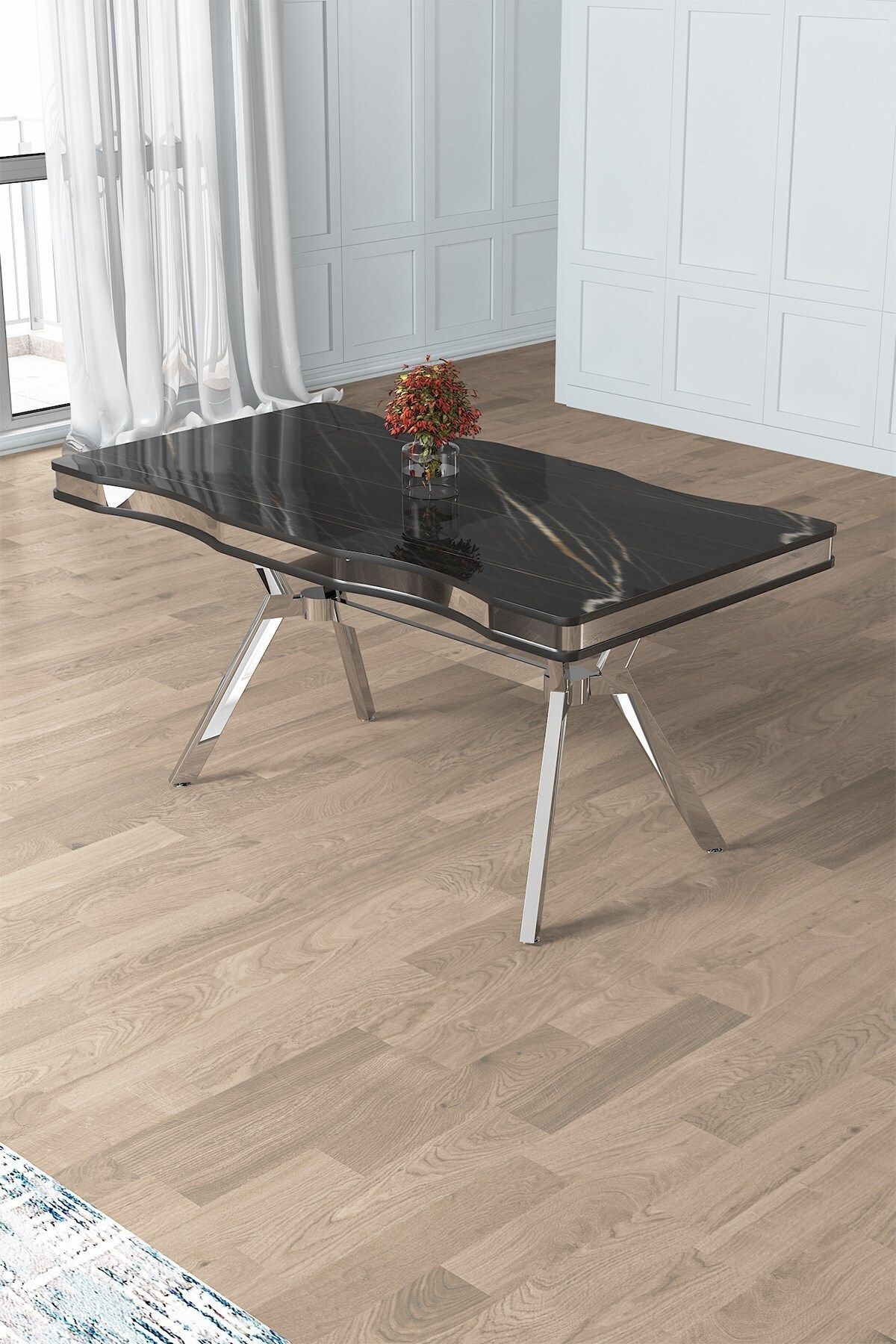 Sonata 90x160 Lak Panel Yemek Masası Krom Ayak