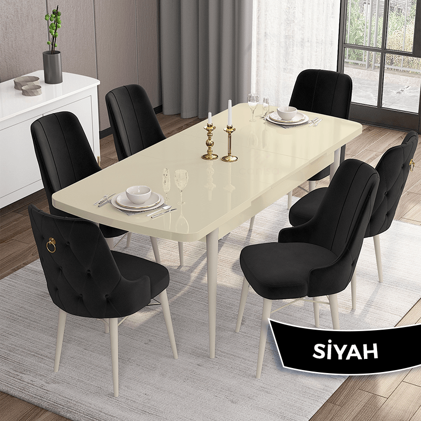 masa krem sandalye siyah