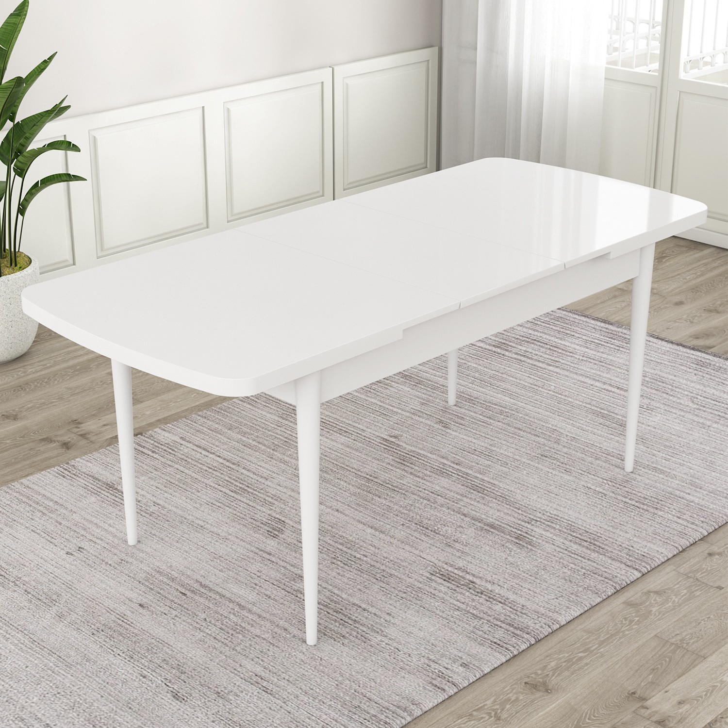 Oga Serisi 80x132 Açılabilir Beyaz Masa Takımı Ve 6 Sandalye
