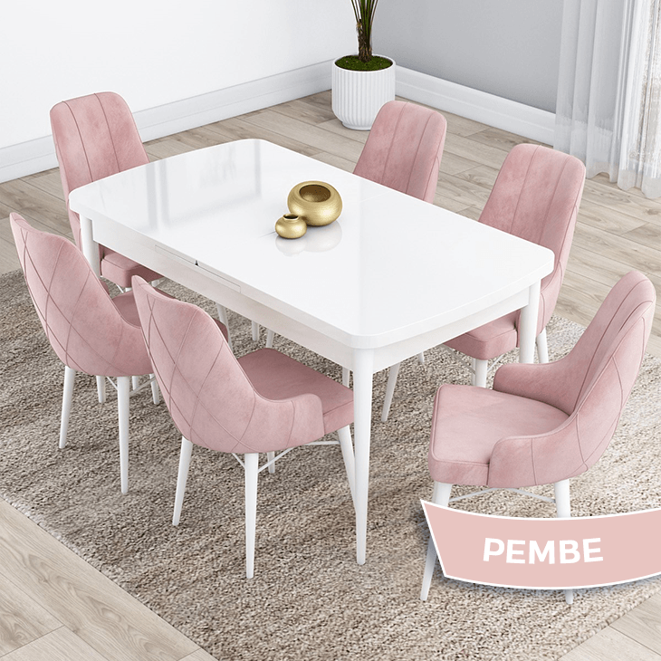 beyaz masa sandalye pembe