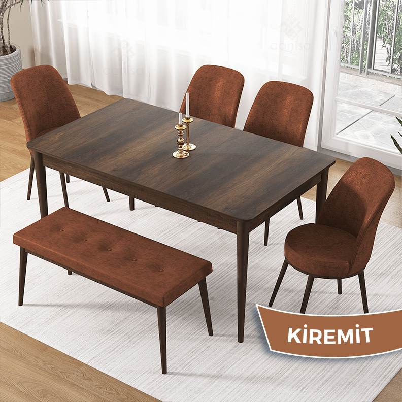 masa barok sandalye ve bench kiremit ayak kahve