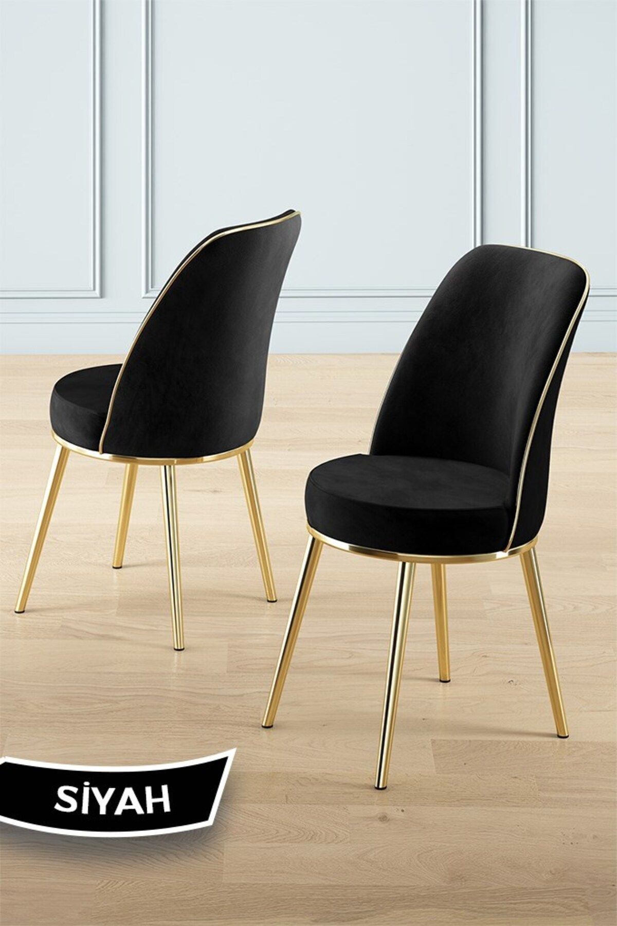 Prah Serisi 90x160 Lak Panel Hazar Masa ve 6 Sandalye Gold Kaplama Ayak