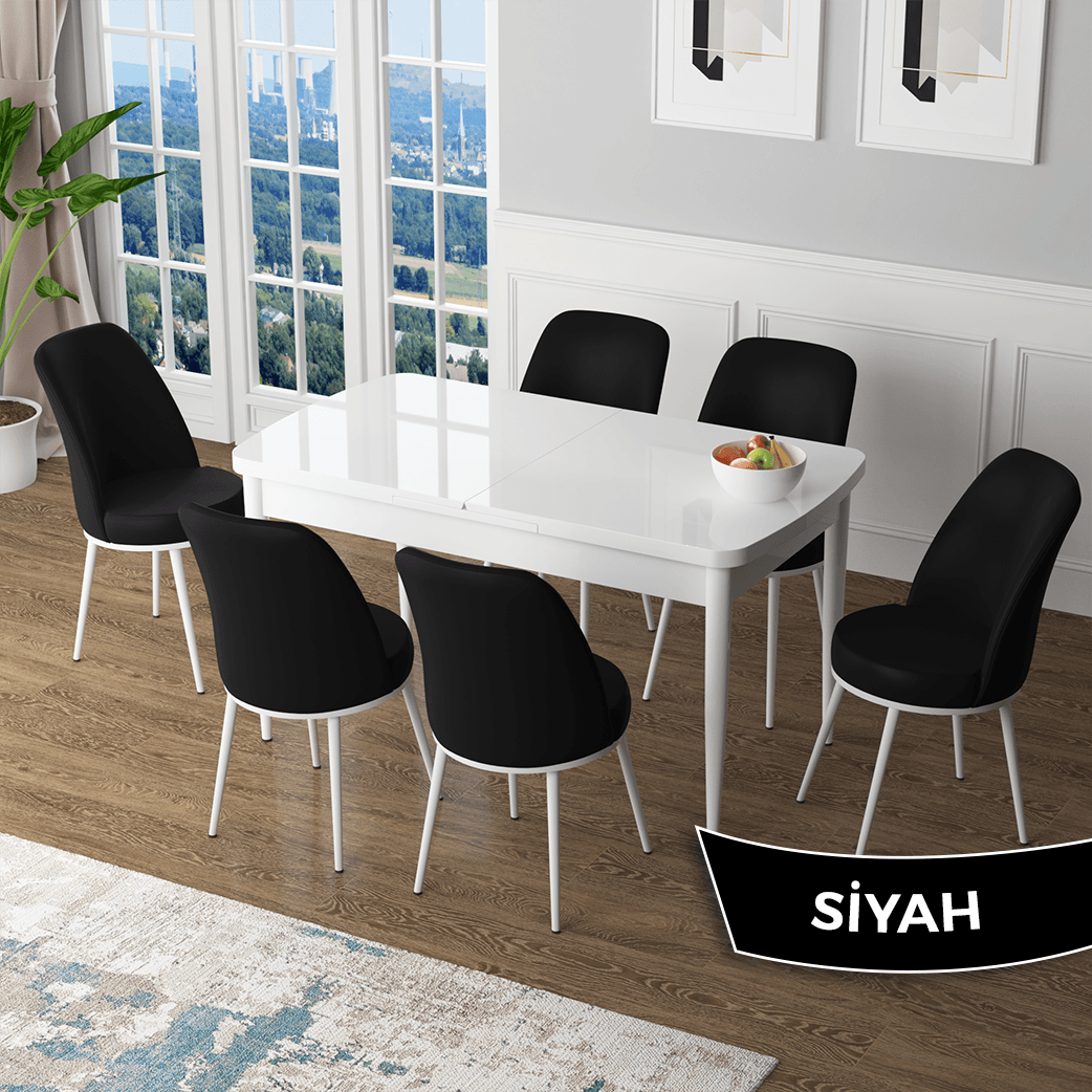 masa beyaz sandalyeler siyah
