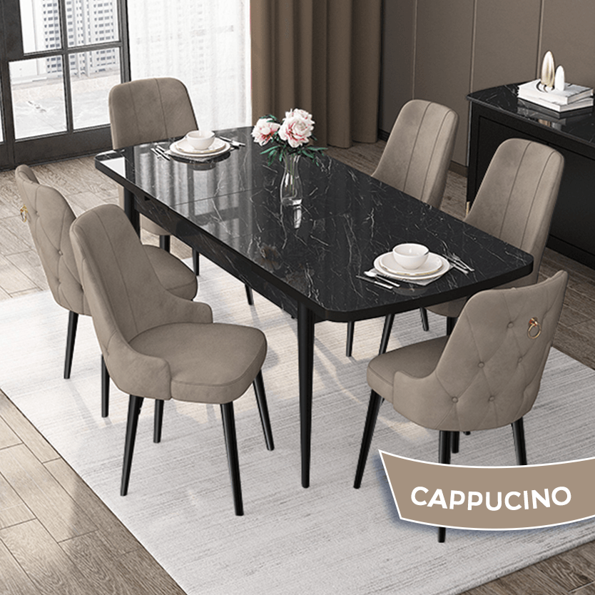 Cappucino Sandalye Siyah Mermer Desen Masa