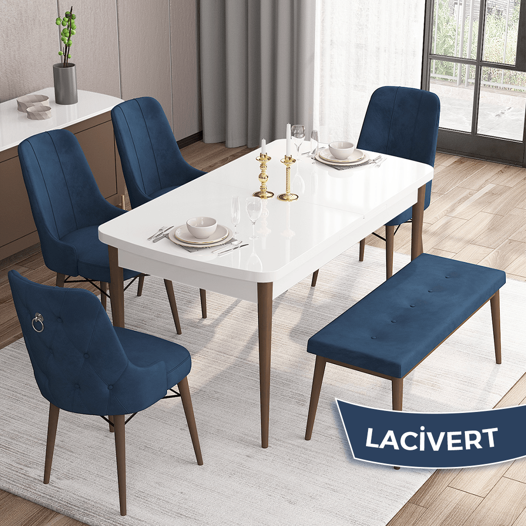 Lacivert Renk Sandalye Ceviz Ayak