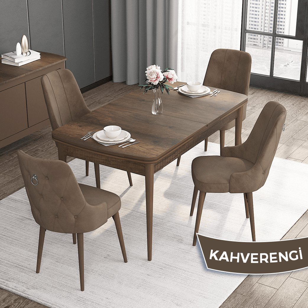 barok ahşap desen masa sandalyeler kahve