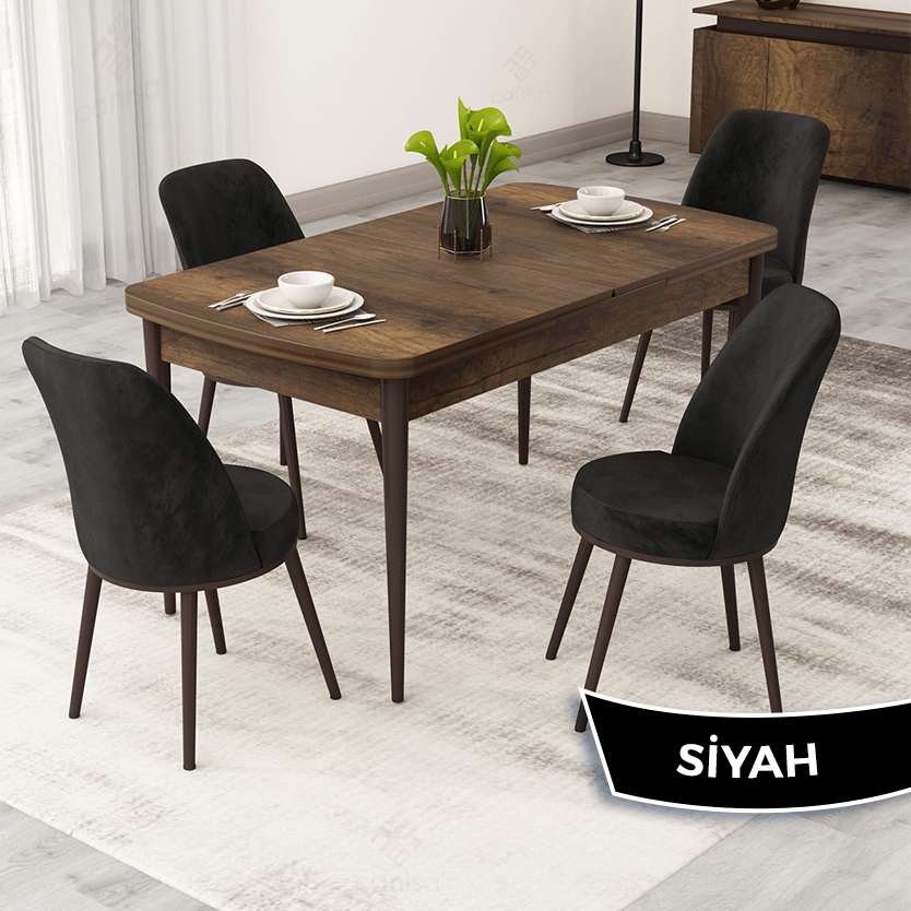 masa barok ahşap desen sandalye siyah ayak kahve