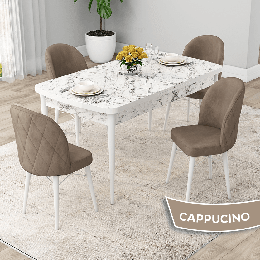 Sandalye Cappucino Masa Beyaz Mermer Desen Masa