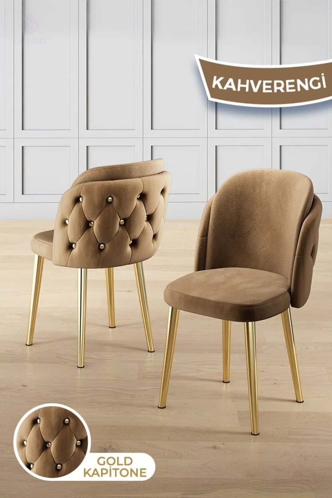 Zae Serisi 90x168 Lak Panel Hazar Masa ve 6 Sandalye Gold Kaplama Ayak