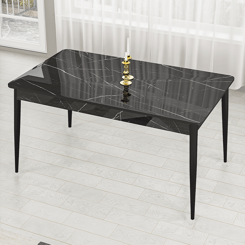 Lav Serisi 80x130 Sabit Siyah Mermer Desen Masa Takımı 4 Sandalye Ve 1 Bench