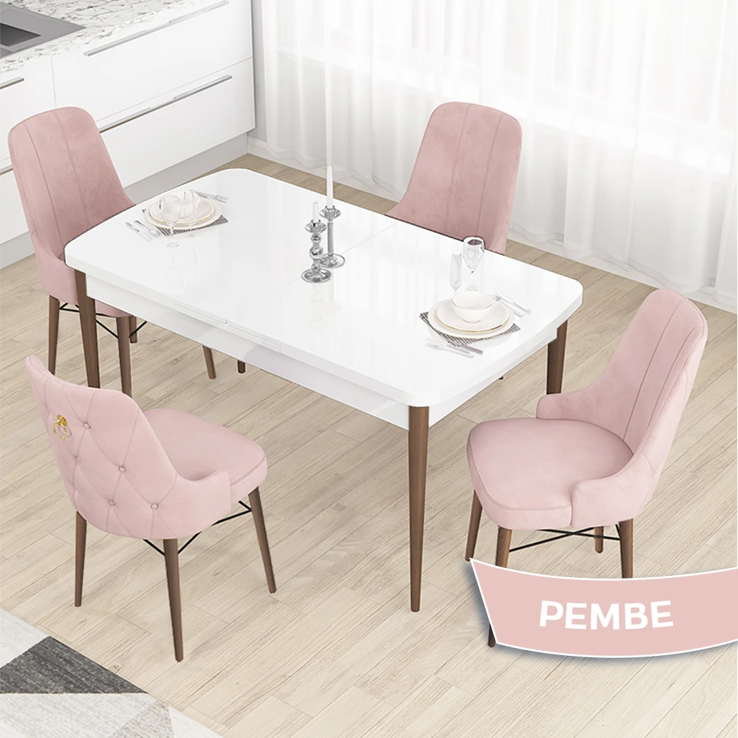 beyaz masa cevi̇z ayak pembe sandalye
