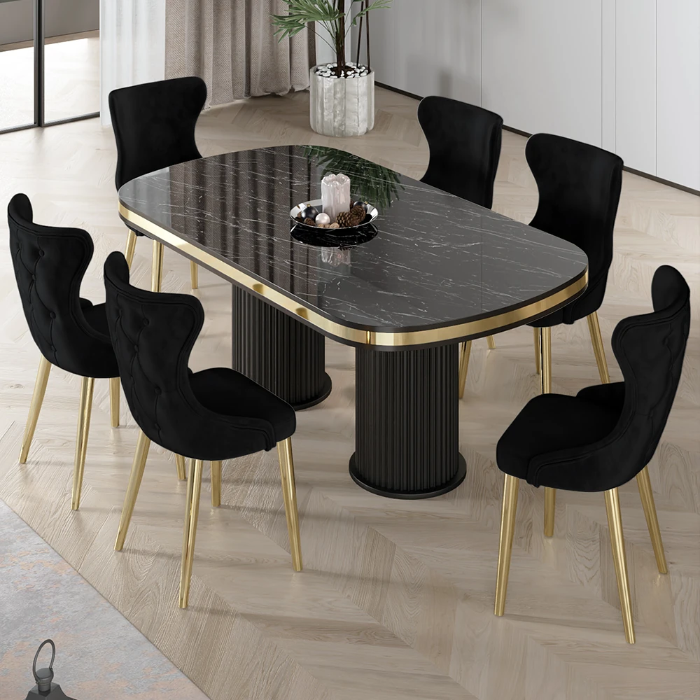 Sonata Masa Siyah Sandalye Ayaklar Gold