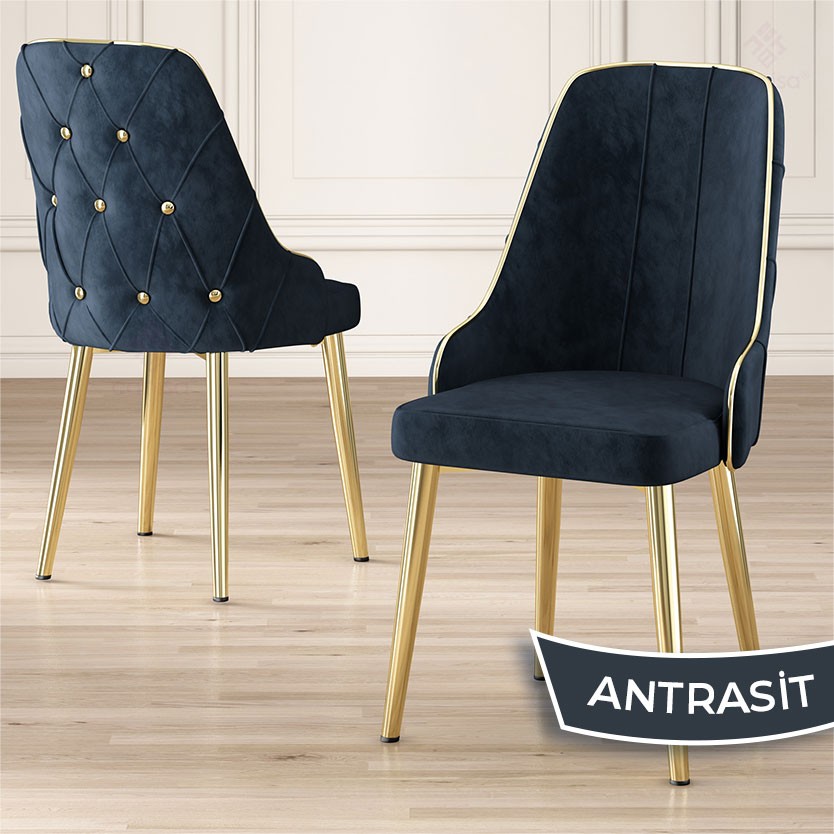 Asel Serisi 90x160 Lak Panel Beyaz Mermer Desen Masa ve 6 Sandalye Gold Kaplama Ayak