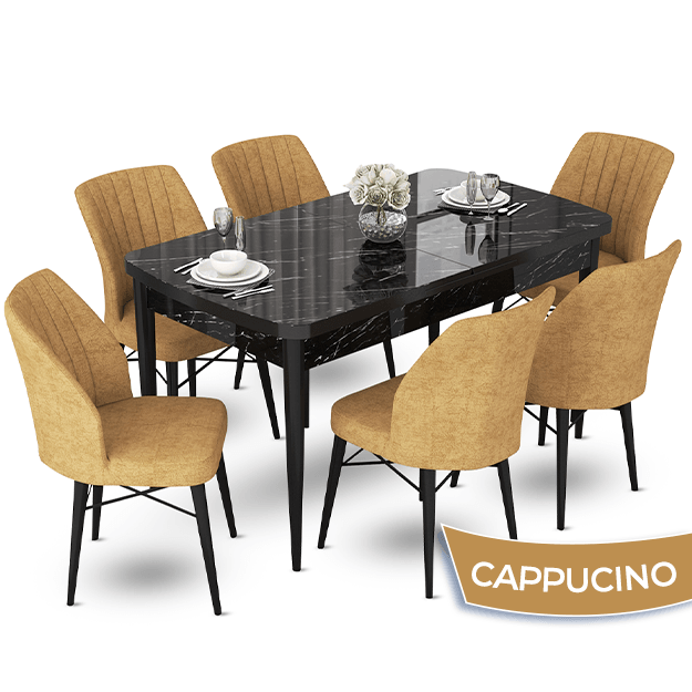 Siyah Mermer Desen Masa Cappucino Sandalye