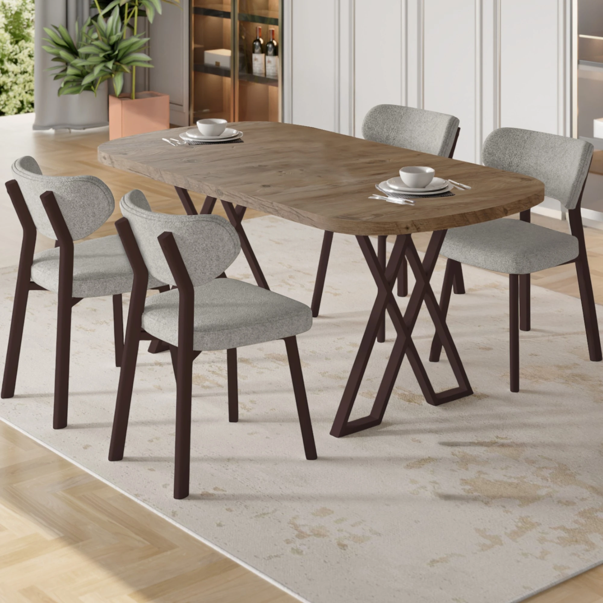 Atlantik Çam Masa Gri Sandalye