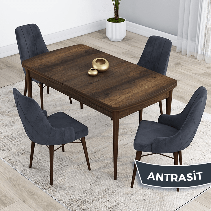 Sandalye Antrasit Masa Barok Ahşap Desen