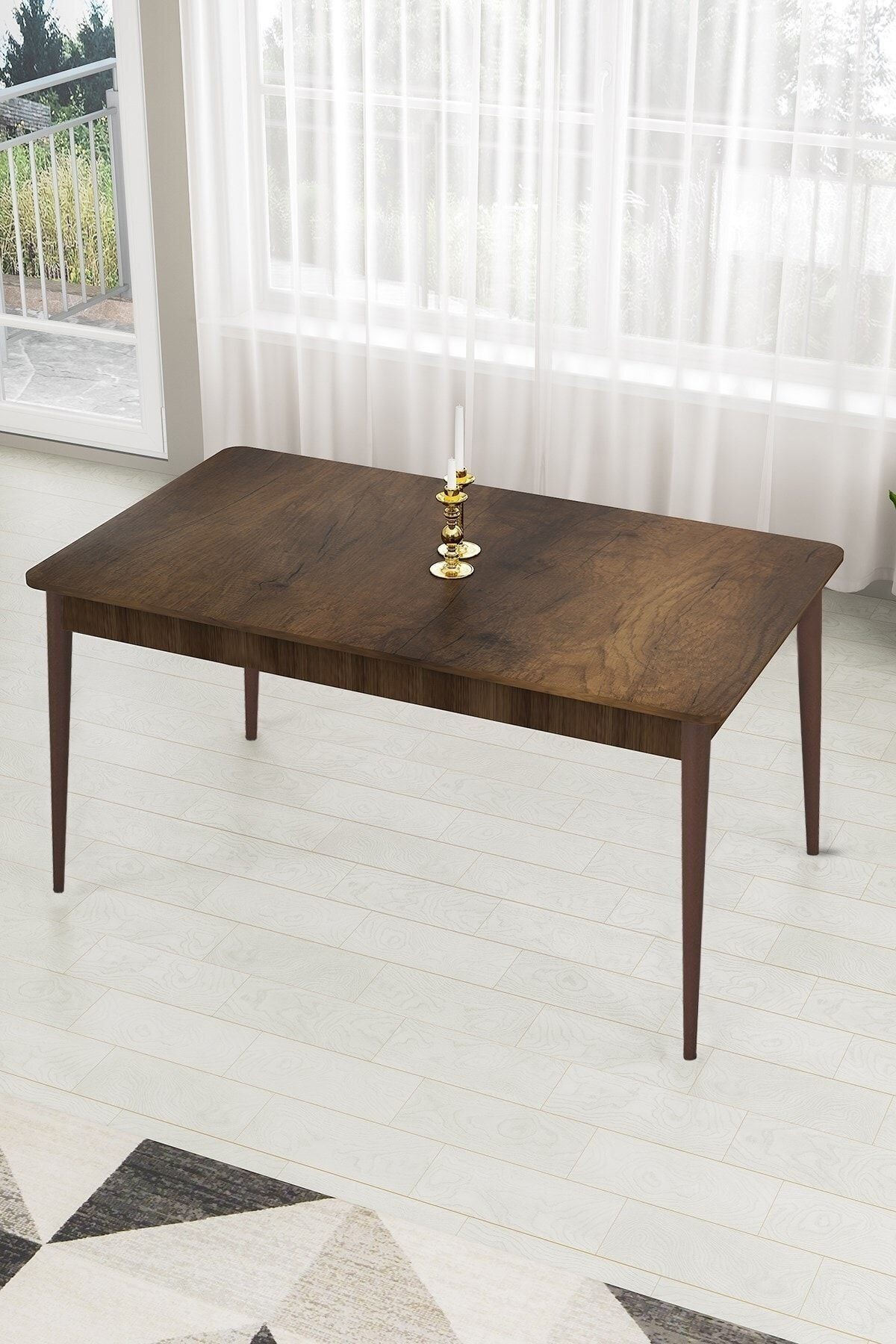 Pir Serisi 80x130 Sabit Barok Ahşap Desen Masa Takımı 4 Sandalye Ve 1 Bench