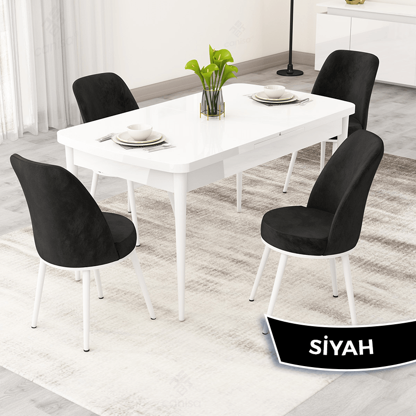 beyaz masa sandalye siyah