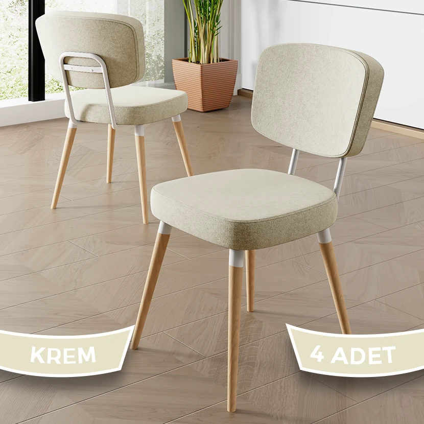 Nubba Serisi 4 adet Siyah Mutfak Sandalyesi Gürgen Doğal Ahşap Ayak Beyaz Detay