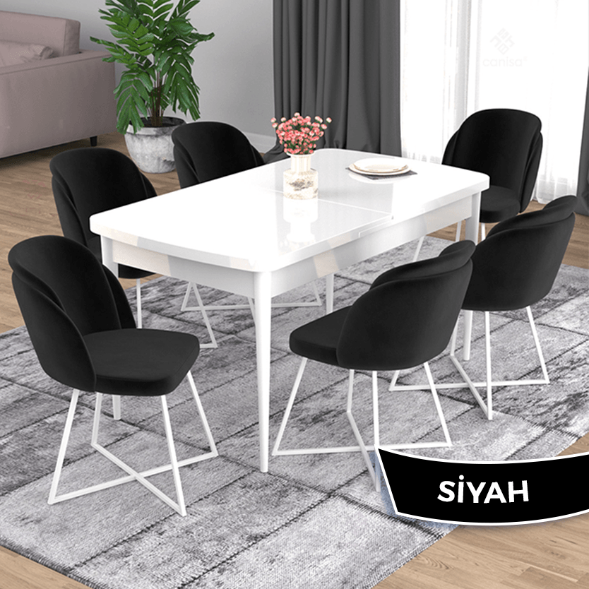 Oga Serisi 80x132 Açılabilir Beyaz Masa Takımı Ve 6 Sandalye