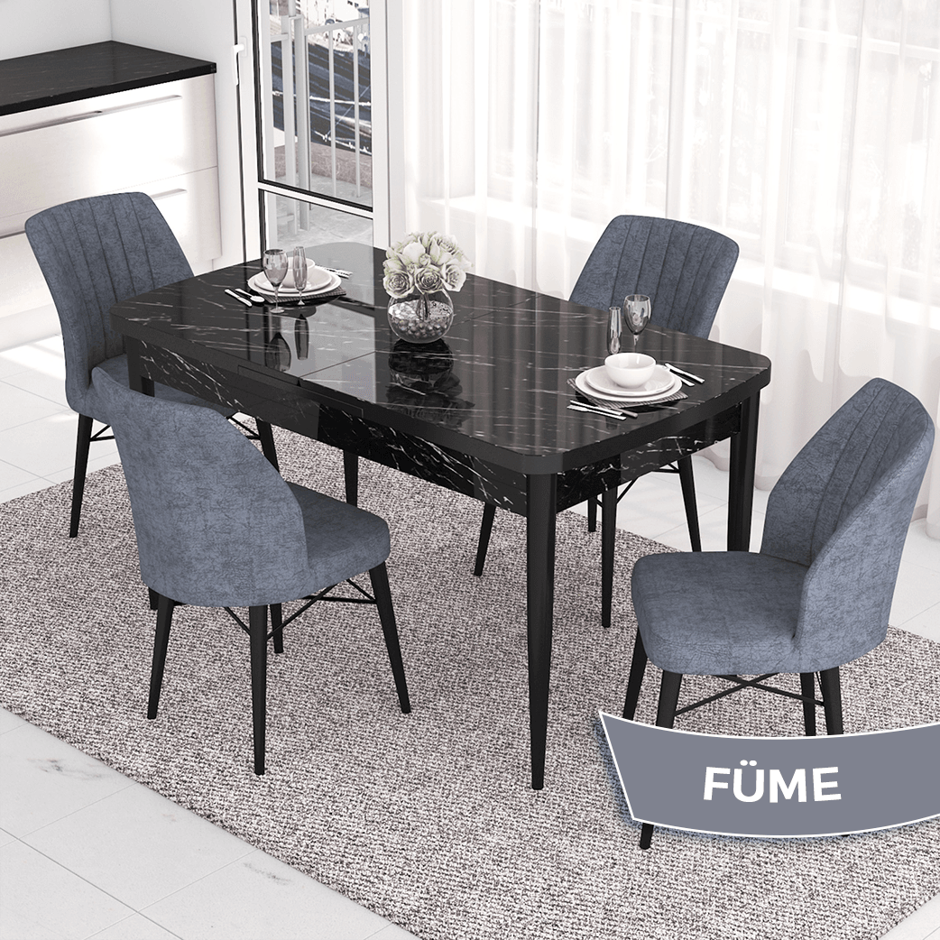 masa siyah mermer desen sandalyeler füme
