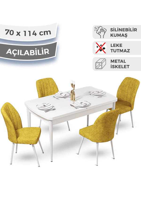masa beyaz sandalyeler hardal