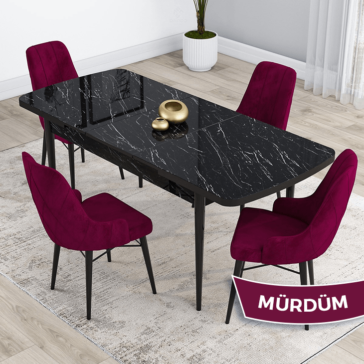 Sandalye Mürdüm Siyah Mermer Desen Masa