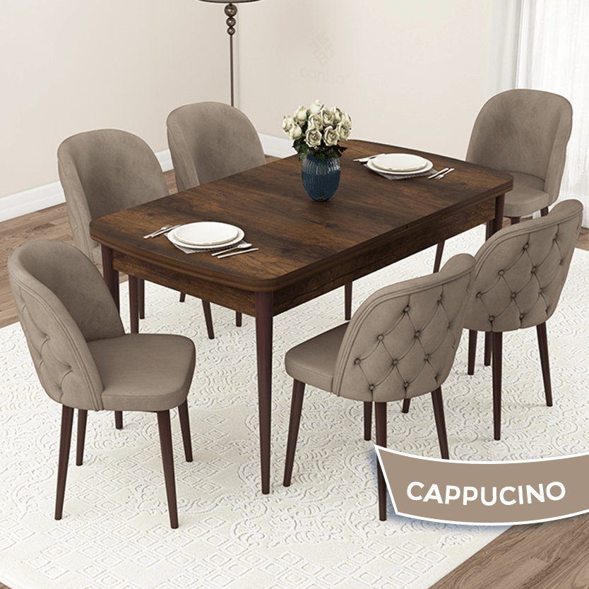 Masa Barok Ahşap Desen Sandalye Cappucino