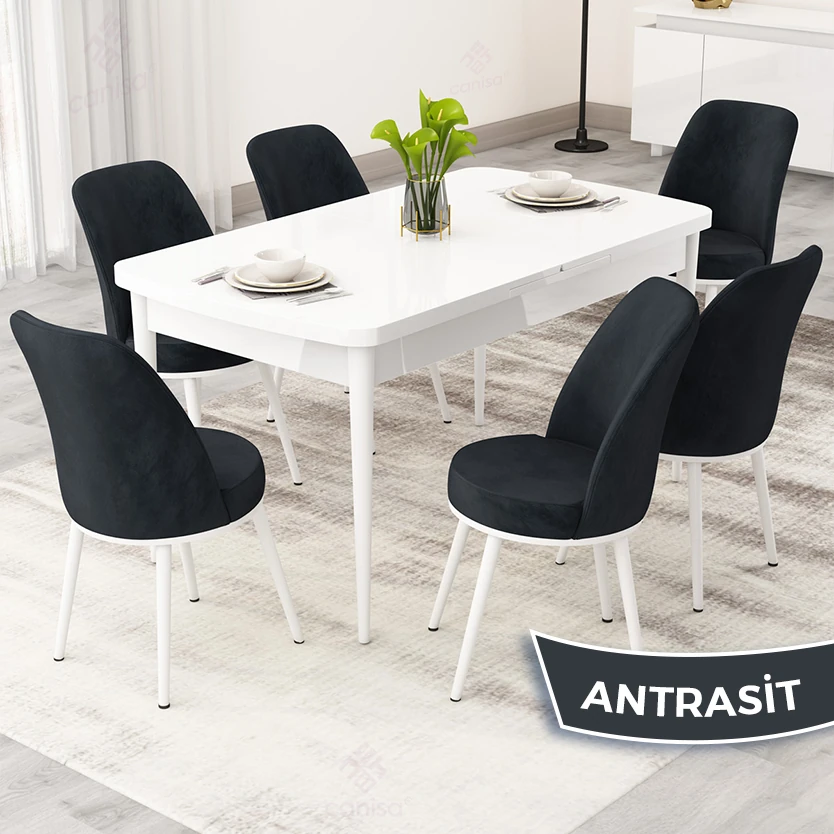 beyaz masa sandalye antrasit