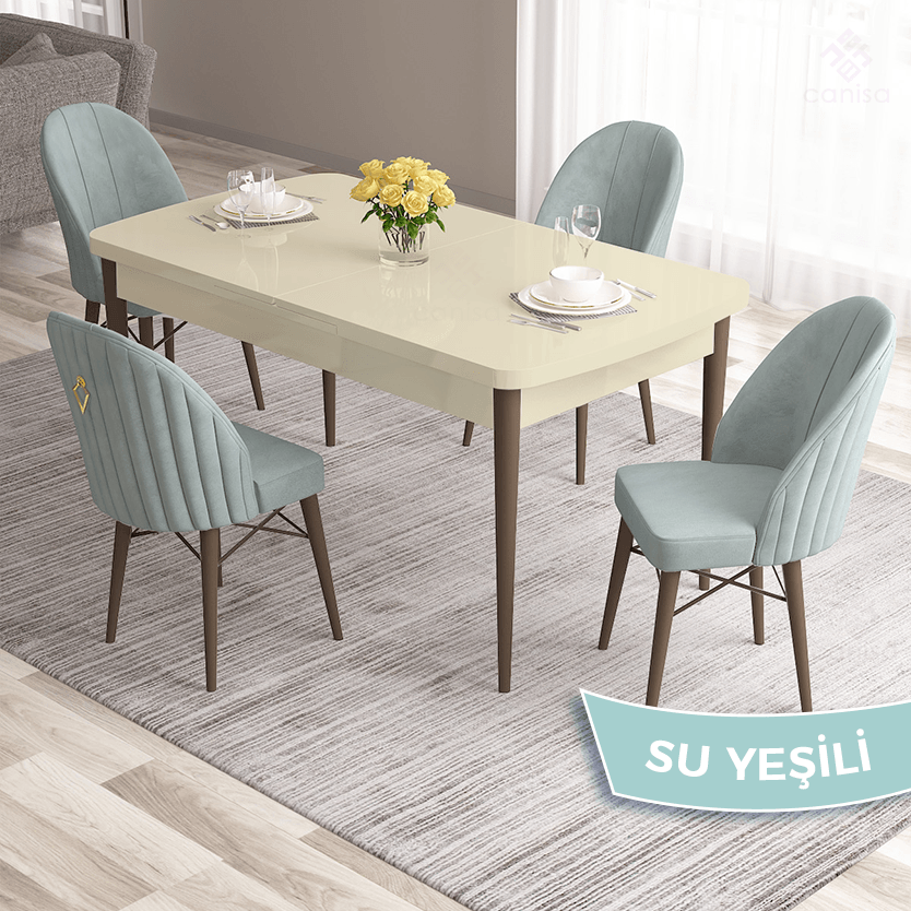 masa krem ayaklar ceviz sandalye su yeşili