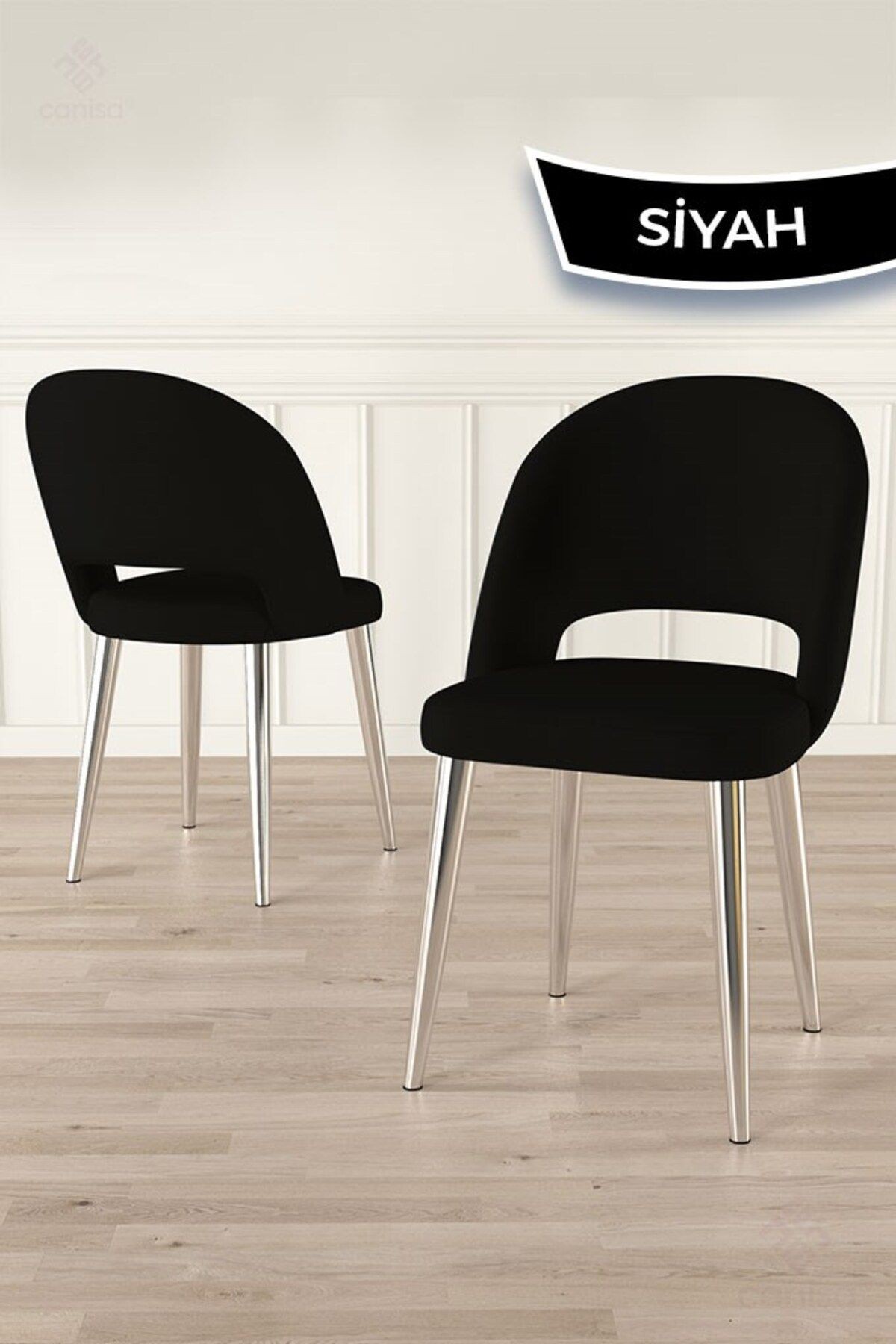 Jita Serisi 90x168 Lak Panel Rampla Gri Masa ve 6 Sandalye Krom Kaplama Ayak