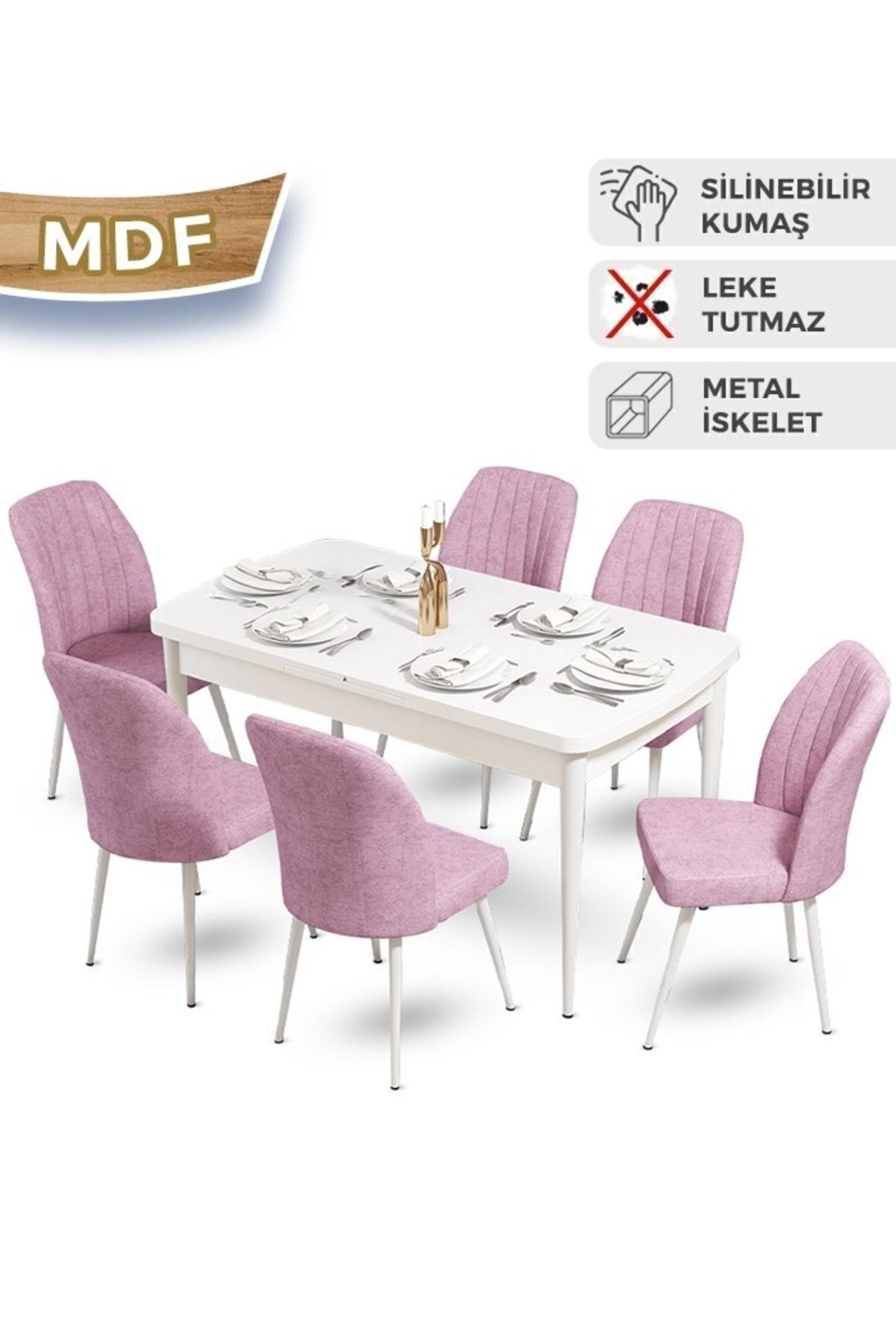 masa beyaz sandalyeler pembe