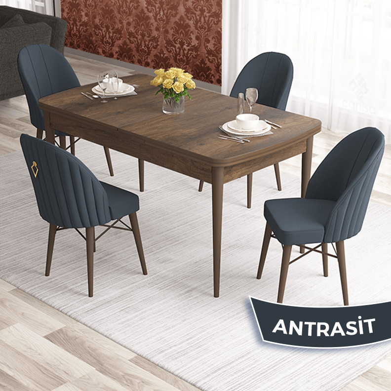 Sandalye Antrasit Masa Barok Ahşap Desen