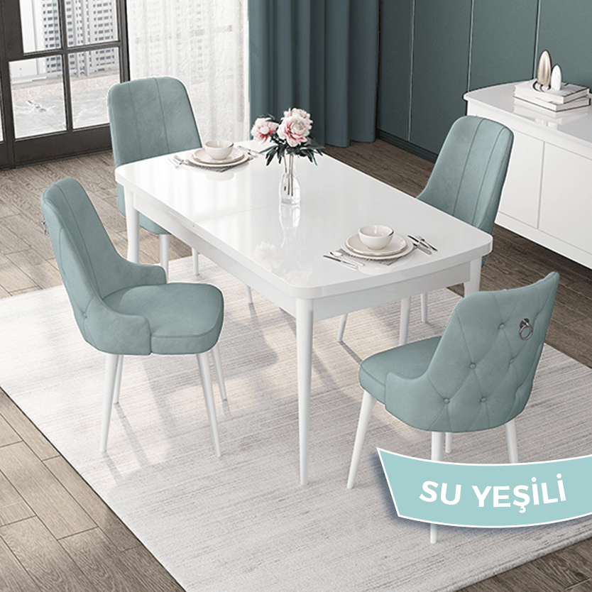 Sandalye su yeşili Renk Masa Beyaz